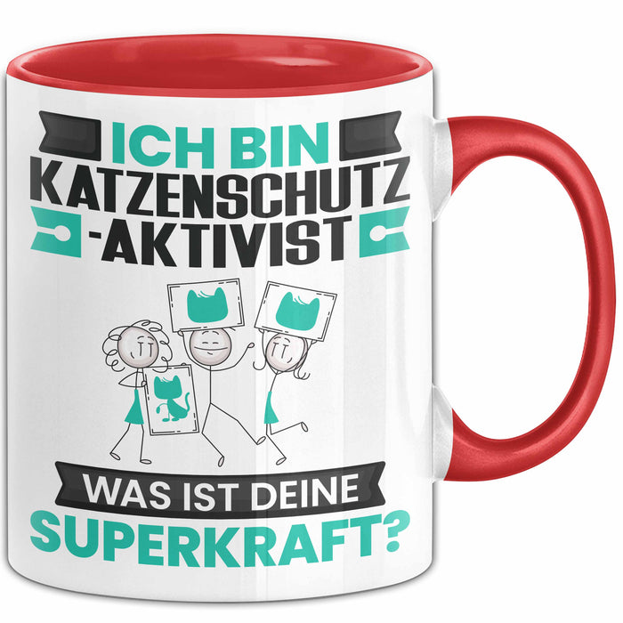 Katzenschutzaktivist Tasse Geschenk für Katzenschutzaktivist Geburtstag Lustiger Spruch Kaffee-Becher Was Ist Deine Superkraft Rot Trendation