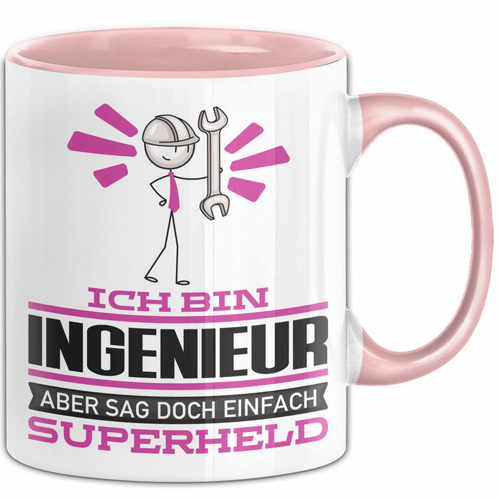 Ingenieur Geschenk Tasse Ich Bin Ingenieur Aber Sag Doch Einfach Superheld Lustige Geschenkdiee für Ingenieur Kaffee-Becher Rosa Trendation