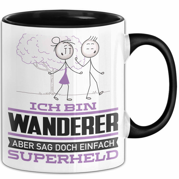 Wanderer Geschenk Tasse Ich Bin Wanderer Aber Sag Doch Einfach Superheld Lustige Geschenkdiee für Wanderer Kaffee-Becher Schwarz Trendation