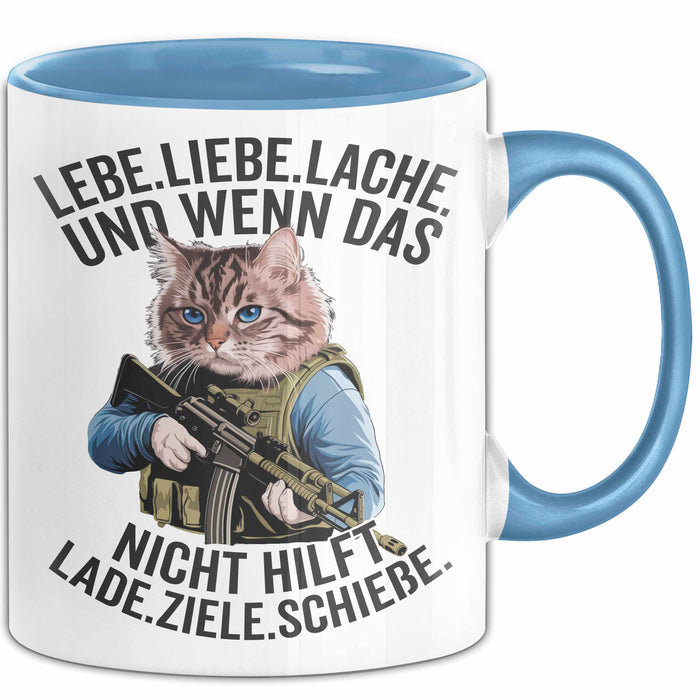 Sarkastische Katze Tasse Geschenk Lustige Geschenkidee Lebe Liebe Lache Blau Trendation
