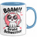 Big Sister Ältere Geschwister Schwestern Katze Tasse Becher Geschenk Lustige Geschenkidee Spruch Big Sister Blau Trendation