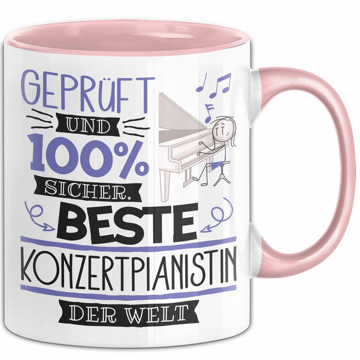 Beste Konzertpianistin Der Welt Tasse Geschenk für Eine Konzertpianistin Geprüft Und Sicher Geschenkidee Geburtstag Weihnachten Rosa Trendation