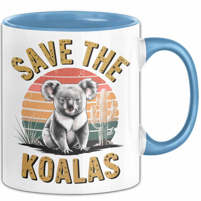 Koala Tierliebhaber Tasse Geschenk Lustige Geschenkidee Spruch Rettet Die Koalas Blau Trendation