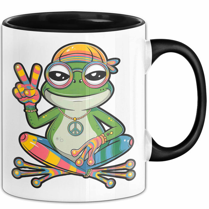 Hippie Frosch Tasse Geschenk Lustige Geschenkidee Spruch Schwarz Trendation