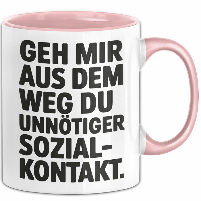 Antisozial Tasse Geschenk Unnoetiger Sozialkontakt Geschenkidee Lustig Sarkasmus Rosa Trendation
