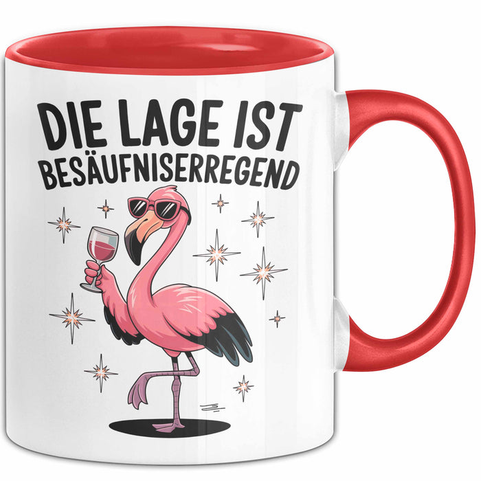 Flamingo Trinkend Tasse Geschenk Lustige Geschenkidee Spruch Die Lage Ist Besäufniserregend Rot Trendation