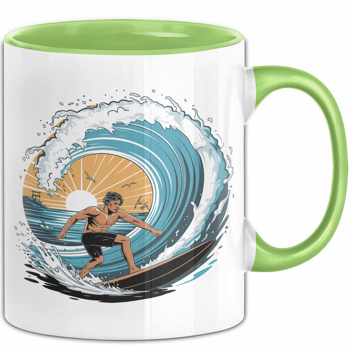 Surfer Tasse Geschenkidee für Wellenreiter Lustiger Spruch Grün Trendation