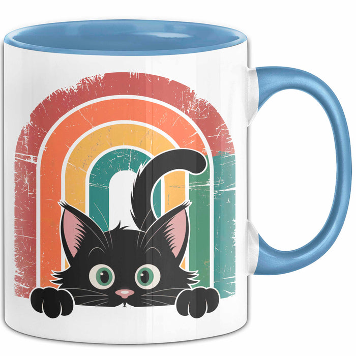 Katzen Tierliebhaber Vintage Tasse Geschenk Lustige Geschenkidee Spruch Blau Trendation