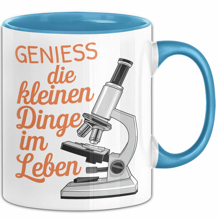 Biologielehrer Unterricht Tasse Geschenk Lustige Geschenkidee Spruch Genieß Die Kleinen Dinge Im Leben Blau Trendation