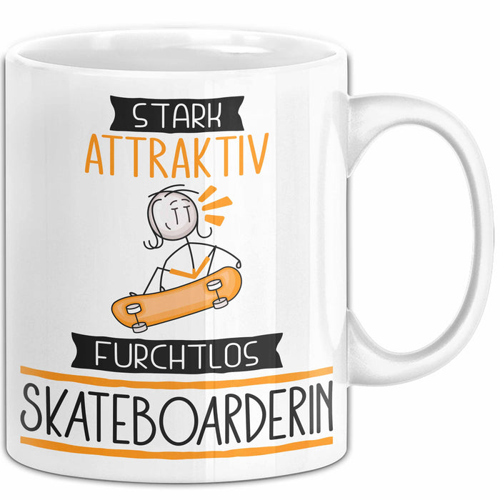 Skateboarderin Tasse Geschenk Becher Stark Attraktiv Furchtlos Skateboarderin Lustige Geschenkidee Weiß Trendation