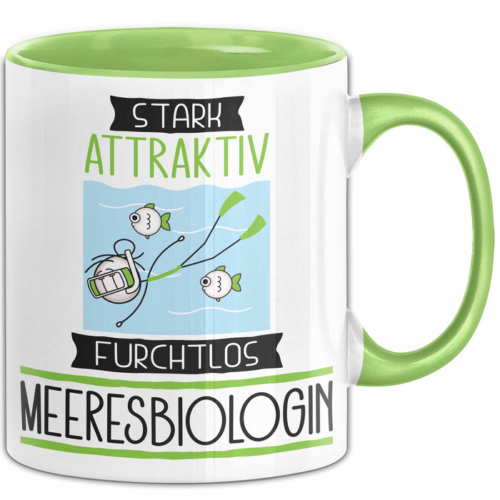 Meeresbiologin Tasse Geschenk Becher Stark Attraktiv Furchtlos Meeresbiologin Lustige Geschenkidee Grün Trendation