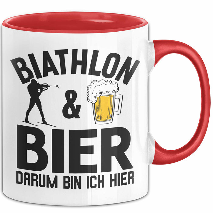 Biathlon Tasse Geschenk Wintersport Geschenke Biathlon Und Bier Darum Bin Ich Hier Ski Skifahrer Rot Trendation
