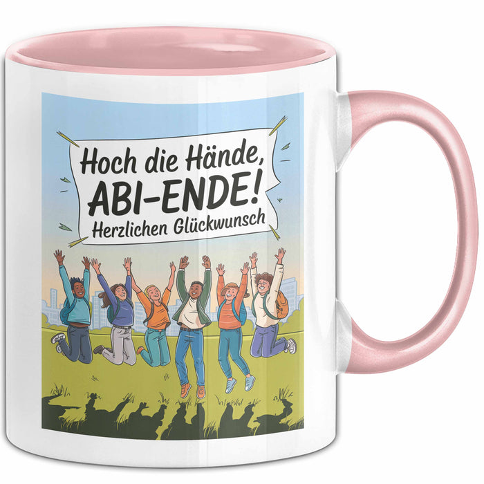 Schüler Abschluss Tasse Geschenk Lustige Geschenkidee Spruch Hoch Die Hände Abi Ende Rosa Trendation