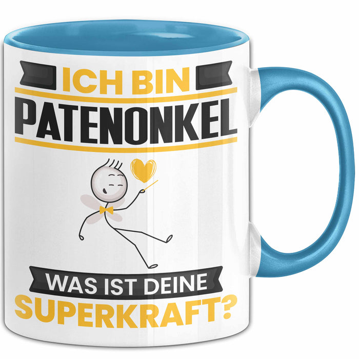 Patenonkel Tasse Geschenk für Patenonkel Geburtstag Lustiger Spruch Kaffee-Becher Was Ist Deine Superkraft Blau Trendation