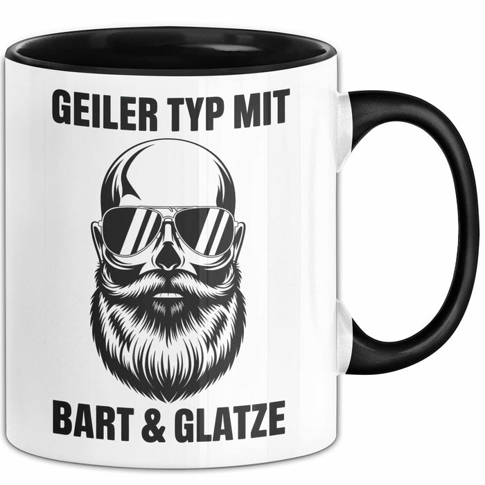 Glatzköpfige Männer Tasse Geschenk Lustige Geschenkidee Geiler Typ Mit Bart Und Glatze Schwarz Trendation