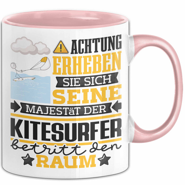 Kitesurfer Geschenk Tasse Lustiger Spruch Erheben Sie Sich Der Kitesurfer Betritt den Raum Rosa Trendation