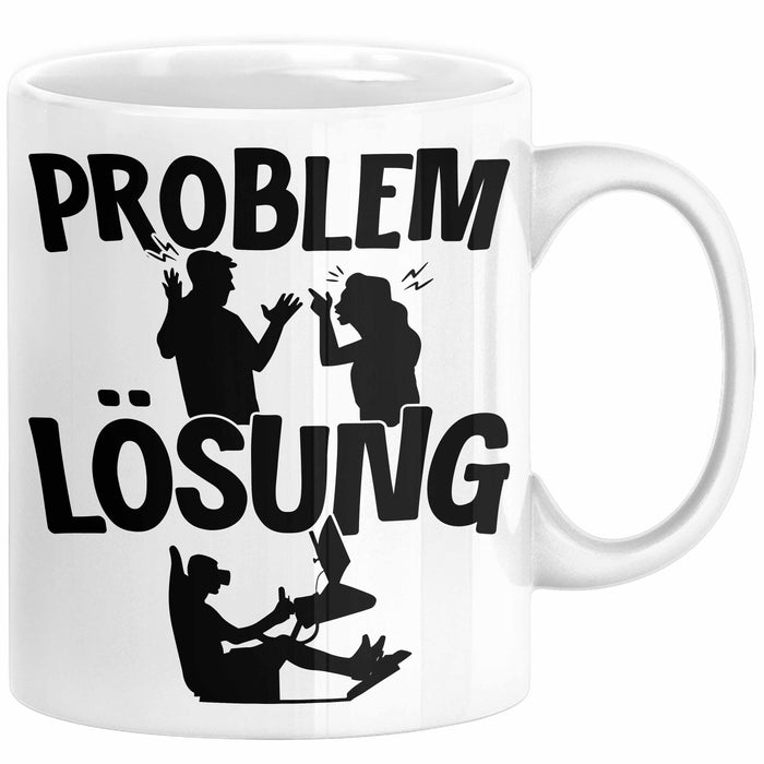 VR Gamer Tasse Geschenk für Gamer Zocker Männer Geschenkidee Problem und Lösung Zocken Weiß Trendation