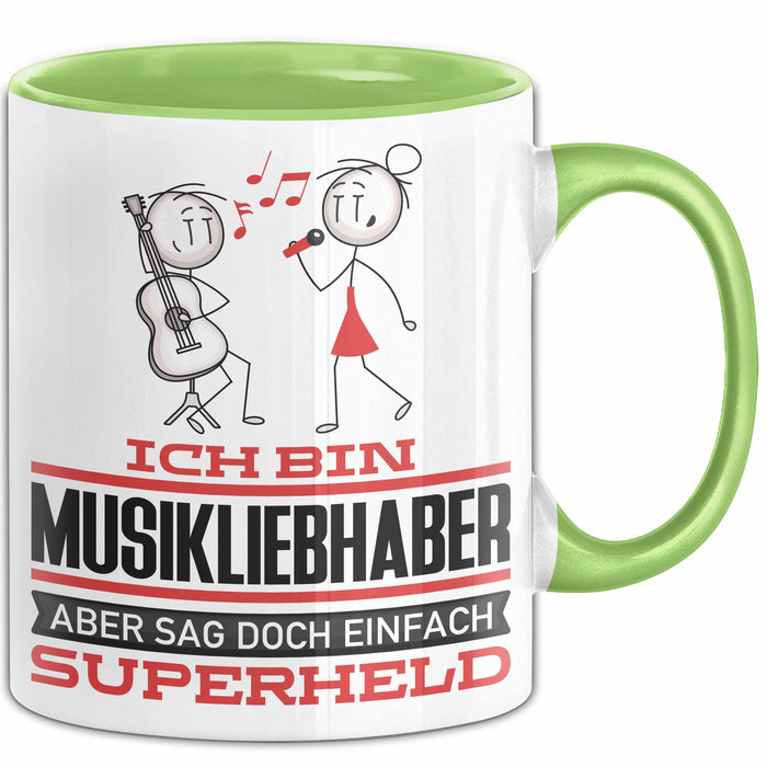 Musikliebhaber Geschenk Tasse Ich Bin Musikliebhaber Aber Sag Doch Einfach Superheld Lustige Geschenkdiee für Musikliebhaber Kaffee-Becher Grün Trendation