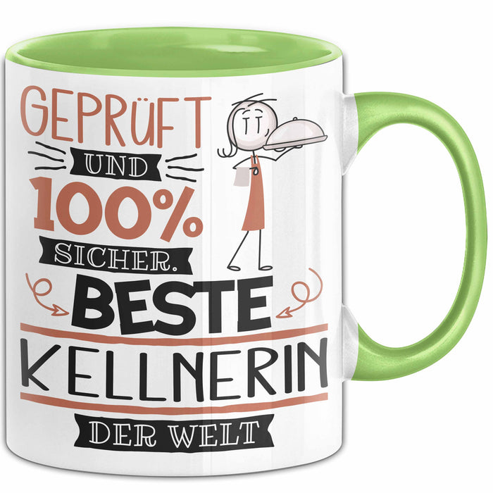 Beste Kellnerin Der Welt Tasse Geschenk für Eine Kellnerin Geprüft Und Sicher Geschenkidee Geburtstag Weihnachten Grün Trendation