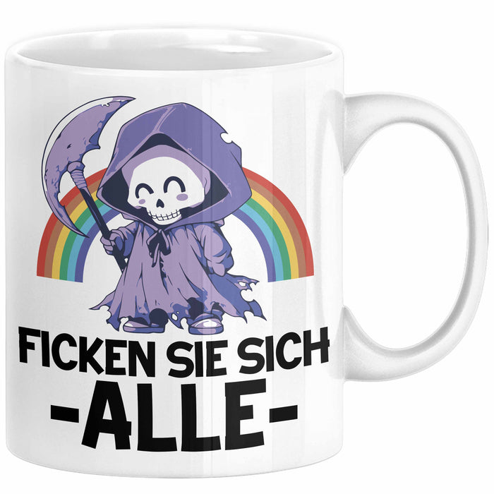 Lustige Tasse Kollegen F Sie Sich Alle Sensenmann Humor Sarkasmus Geschenkidee Kollegin Frauen Weiß Trendation