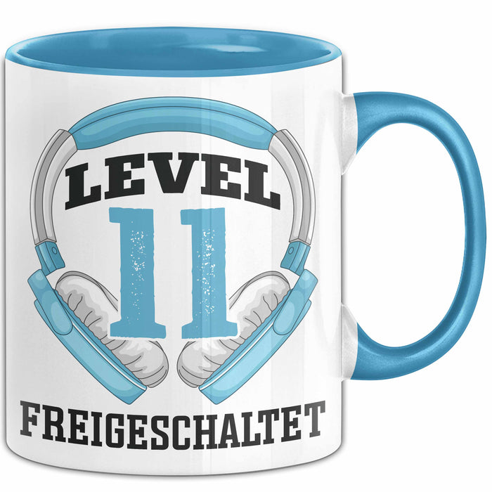 11. Geburtstag Gamer Tasse Geschenk Level 11 Freigeschaltet Blau Trendation