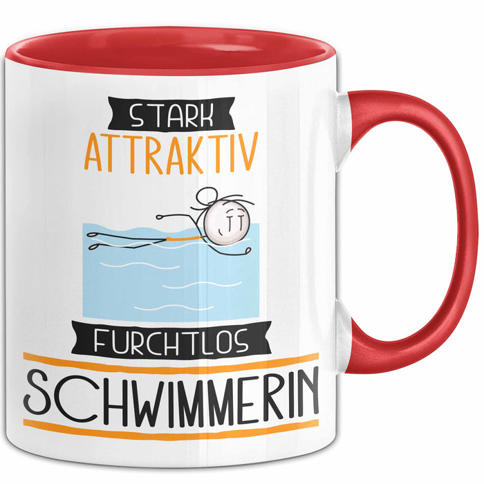 Schwimmerin Tasse Geschenk Becher Stark Attraktiv Furchtlos Schwimmerin Lustige Geschenkidee Rot Trendation
