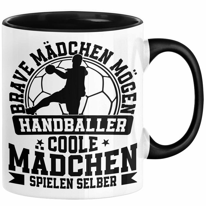 Mädchen Handball-Spielerin Tasse Geschenk Spruch Echte Mädchen Spielen Handball Geschenkidee Frauen Brave Mädchen Mögen Handballer Schwarz Trendation