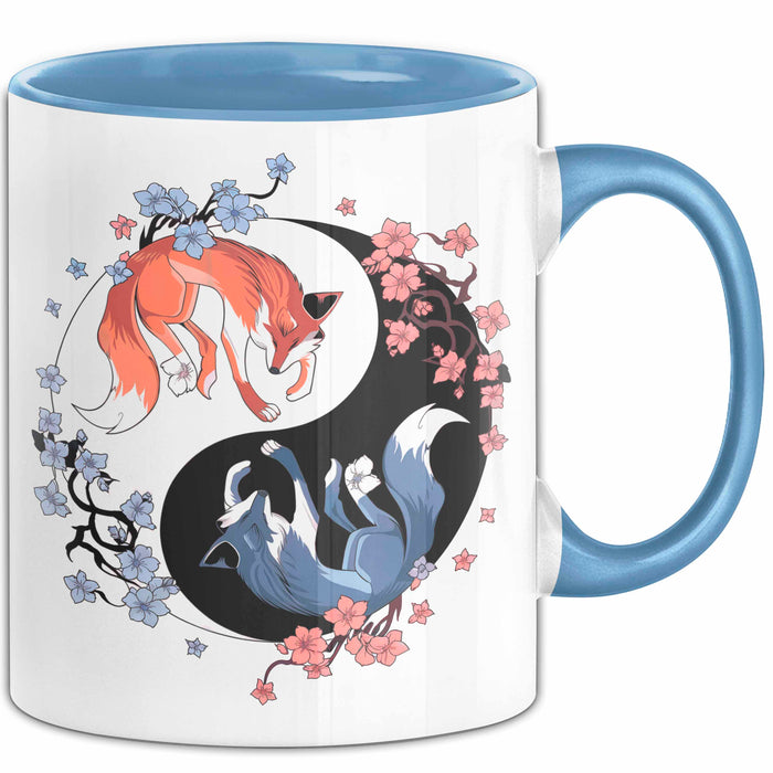 Fuchs Tierliebhaber Tasse Geschenk Lustige Geschenkidee Spruch Japanischer Kitsune Fuchs Blau Trendation