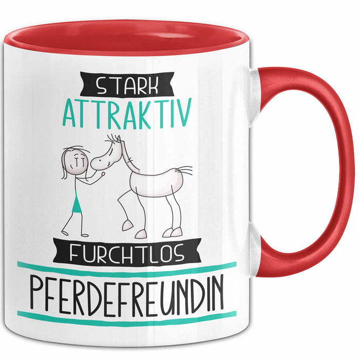 Pferdefreundin Tasse Geschenk Becher Stark Attraktiv Furchtlos Pferdefreundin Lustige Geschenkidee Rot Trendation