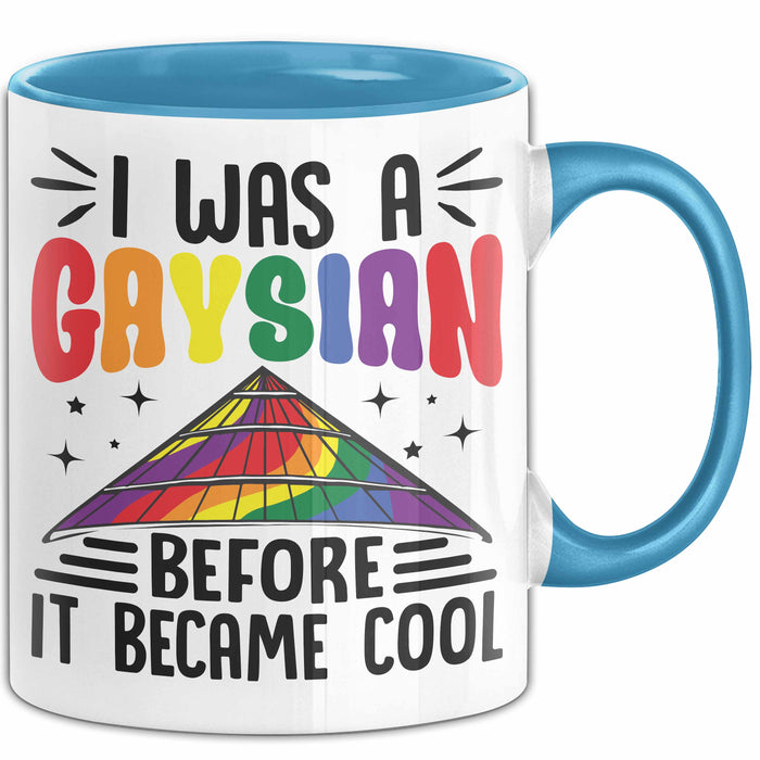 Asiate Schwul Tasse Geschenk I Was Gaysian Before It Became Cool Geschenkidee Lgbtq Gay Lesbian Becher Blau Trendation