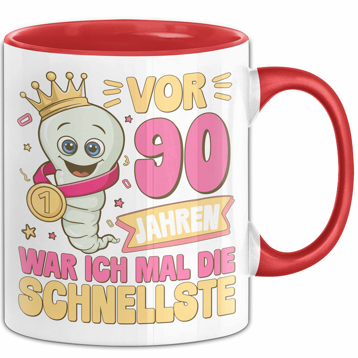 90. Geburtstag Tasse Geschenk Vor 90 Jahren War Ich Mal Die Schnellste Geschenkidee Frauen Mutter Oma Rot Trendation