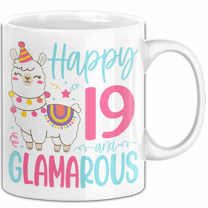 19er Geburtstag Tasse Geschenk Happy 19 And Glamarous Llama Alpaka Liebhaber Geschenkidee zum Geburtstag Weiß Trendation