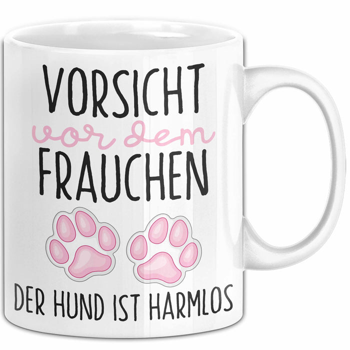 Hundeliebhaber Tasse Geschenk Lustiger Spruch Vorsicht Vor Dem Frauchen Weiß Trendation