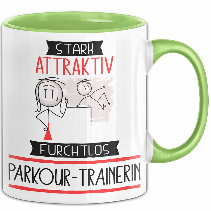 Parkour-Trainerin Tasse Geschenk Becher Stark Attraktiv Furchtlos Parkour-Trainerin Lustige Geschenkidee Grün Trendation