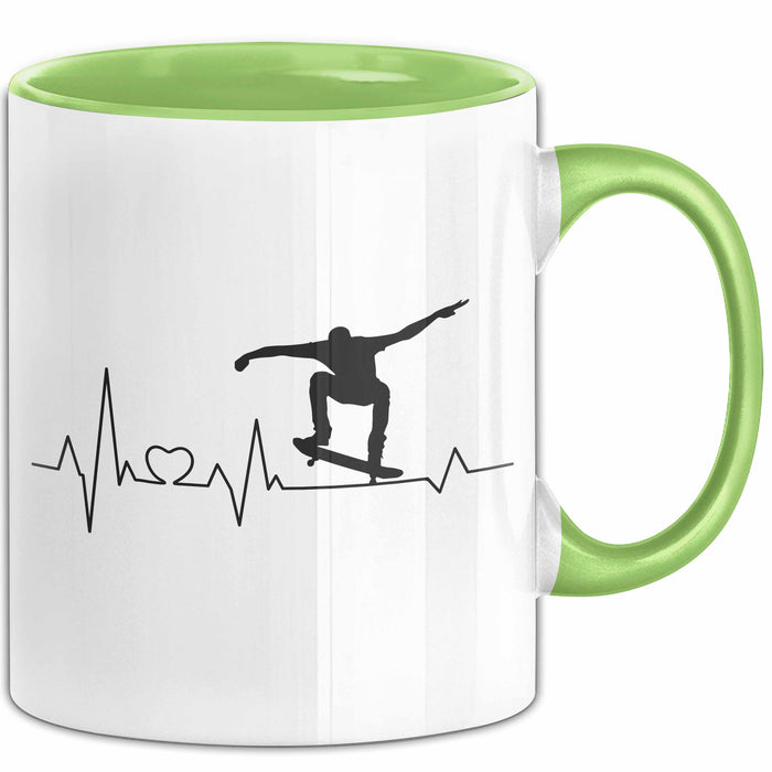 Skateboarder Geschenk Tasse Herzschlag Geschenkidee Jungs Skater Grün Trendation
