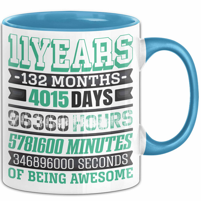 11. Geburtstag Tasse Geschenk Jungs Mädchen Becher Lustig Blau Trendation