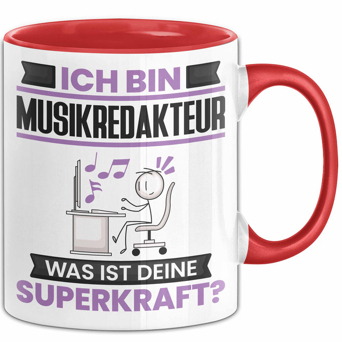 Musikredakteur Tasse Geschenk für Musikredakteur Geburtstag Lustiger Spruch Kaffee-Becher Was Ist Deine Superkraft Rot Trendation