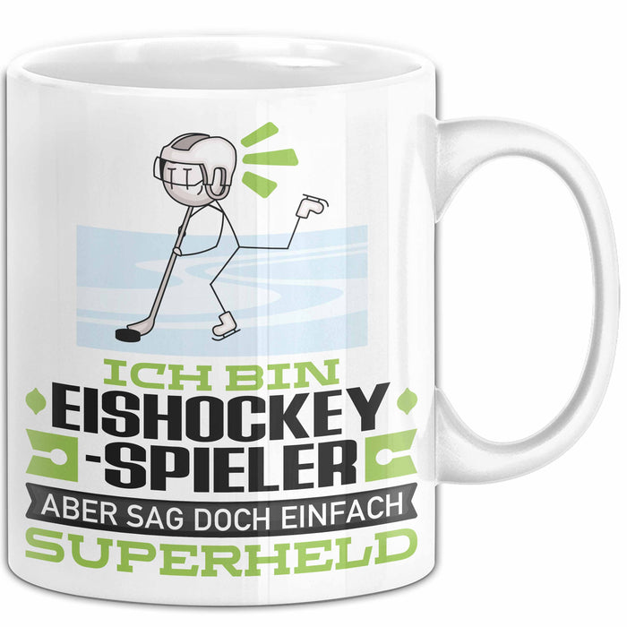 Eishockeyspieler Geschenk Tasse Ich Bin Eishockeyspieler Aber Sag Doch Einfach Superheld Lustige Geschenkdiee für Eishockeyspieler Kaffee-Becher Weiß Trendation
