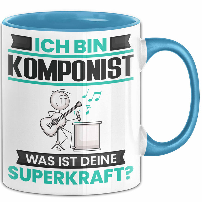 Komponist Tasse Geschenk für Komponist Geburtstag Lustiger Spruch Kaffee-Becher Was Ist Deine Superkraft Blau Trendation