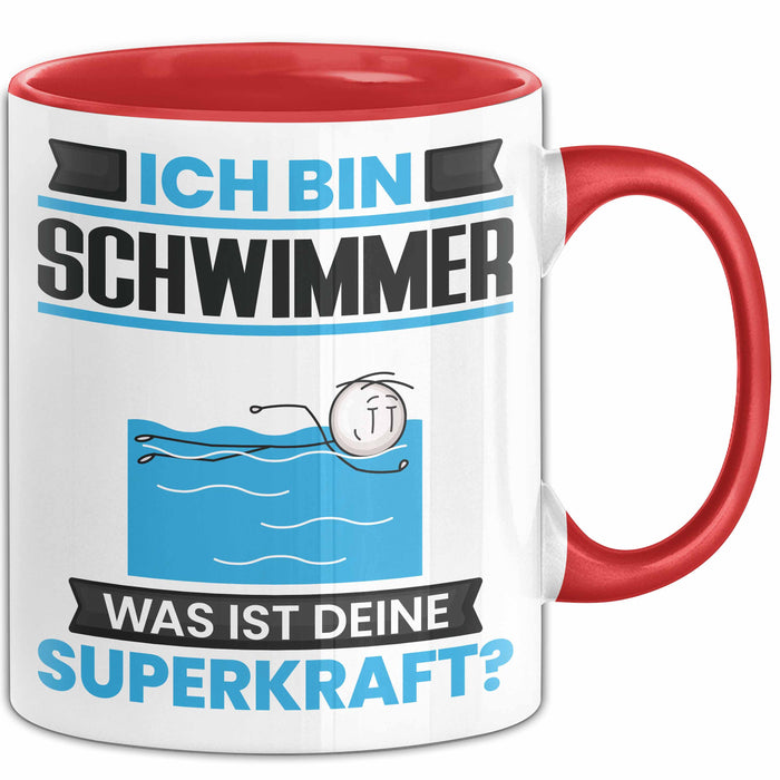 Schwimmer Tasse Geschenk für Schwimmer Geburtstag Lustiger Spruch Kaffee-Becher Was Ist Deine Superkraft Rot Trendation