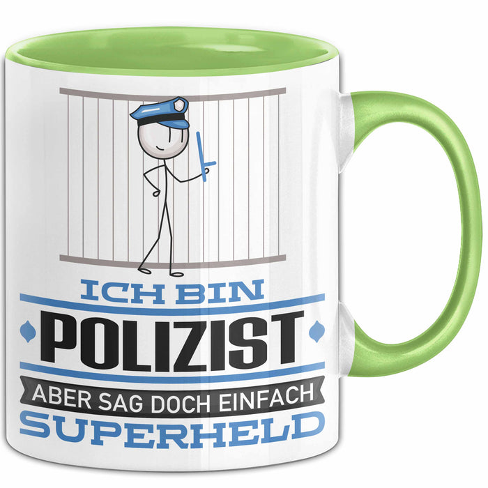 Polizist Geschenk Tasse Ich Bin Polizist Aber Sag Doch Einfach Superheld Lustige Geschenkdiee für Polizist Kaffee-Becher Grün Trendation