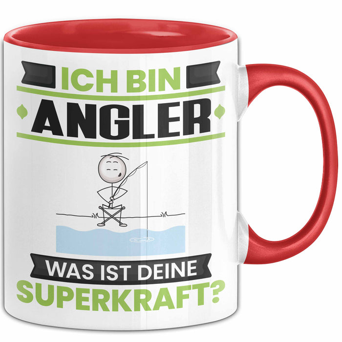Angler Tasse Geschenk für Angler Geburtstag Lustiger Spruch Kaffee-Becher Was Ist Deine Superkraft Rot Trendation
