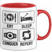 Gamer Tasse Geschenk Eat Sleep Conquer Repeat Geschenkidee Becher Rot Trendation