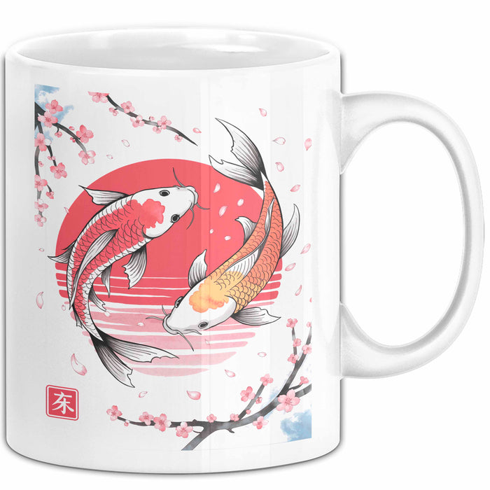 Kirschblüte Koi Karpfen Japanische Tasse Becher Geschenk Lustige Geschenkidee Spruch Weiß Trendation