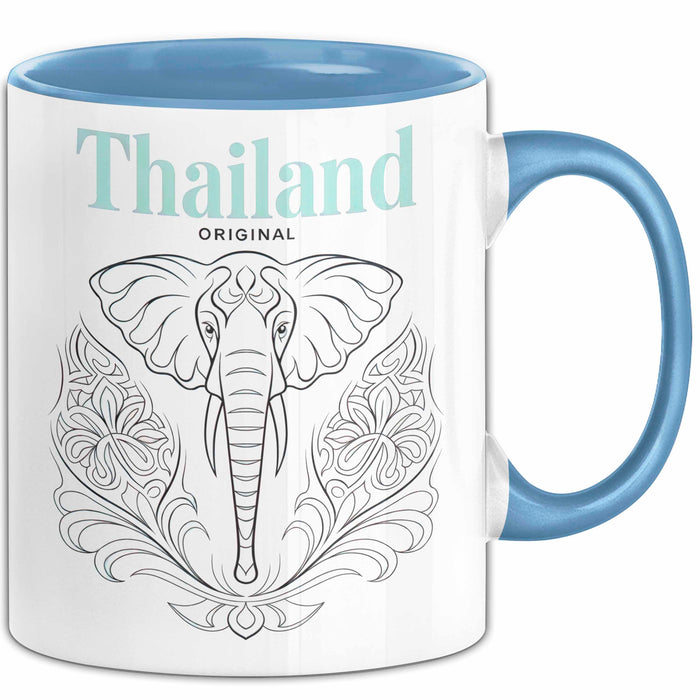 Bangkok Thailand Elefant Tasse Geschenk Lustige Geschenkidee Spruch Blau Trendation