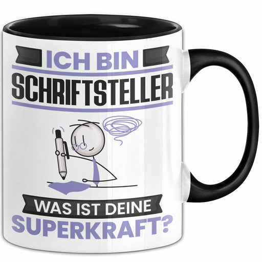 Schriftsteller Tasse Geschenk für Schriftsteller Geburtstag Lustiger Spruch Kaffee-Becher Was Ist Deine Superkraft Schwarz Trendation