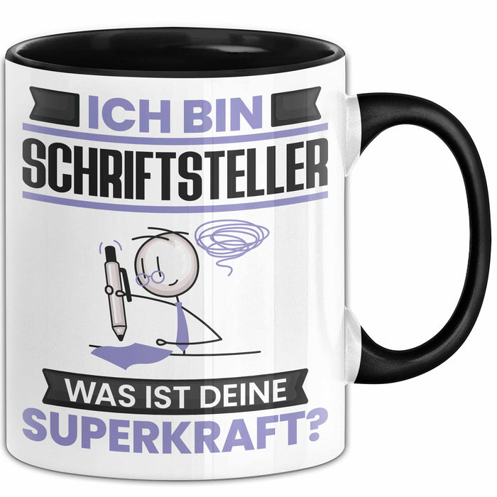 Schriftsteller Tasse Geschenk für Schriftsteller Geburtstag Lustiger Spruch Kaffee-Becher Was Ist Deine Superkraft Schwarz Trendation