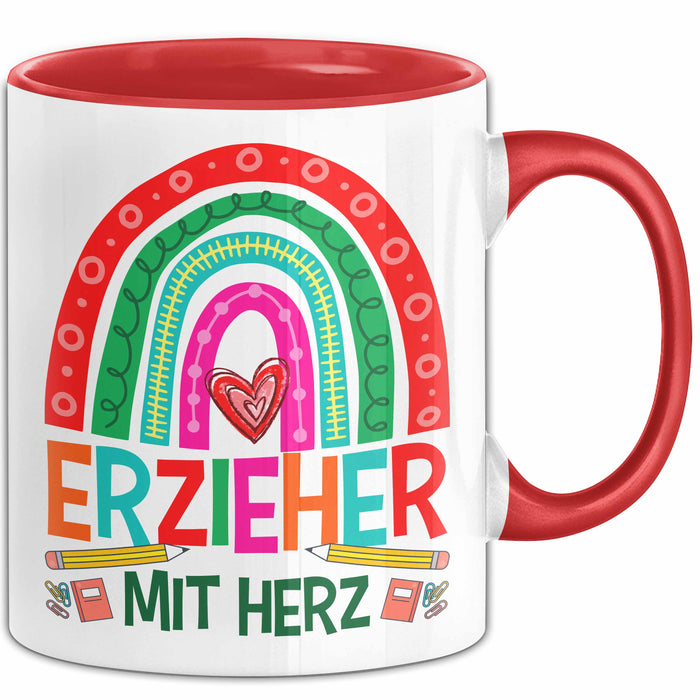 Erzieher Mit Herz Tasse Lustiges Geschenk Für Kindergarten Erzieher Mann Rot Trendation