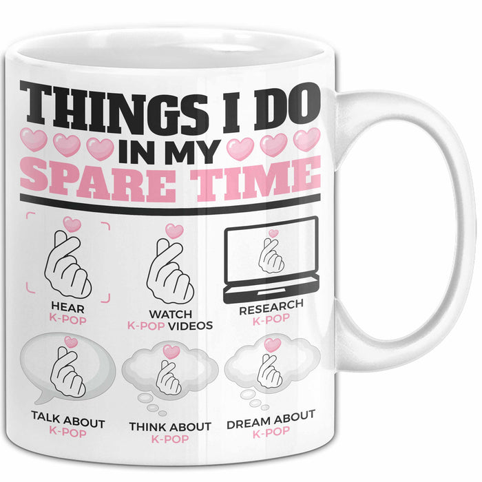 KPop Tasse Geschenk Spare Time Finger Heart Grafik Geschenkidee Weiß Trendation