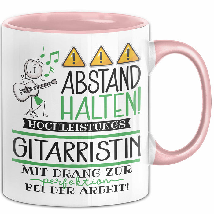 Gitarristin Tasse Geschenk Lustig Abstand Halten Hochleistungs-Gitarristin Mit Drang Zur Perfektion Bei Der Arbeit Rosa Trendation
